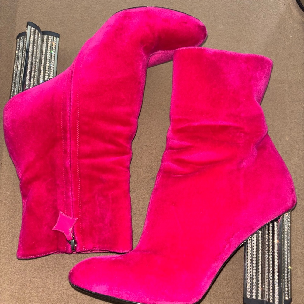Louis Vuitton Hot Pink Suede Heeled Boots